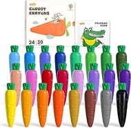 JUPITEARTH 24 Colors Crayons for Toddlers 1-3, Non Toxic Beeswax Carrot-Shaped Toddler Crayons with