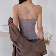 Women Padded Lace Sexy Cross Back Singlet Bra Top