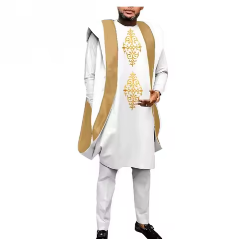 Custom African Clothes for Men Embroidery Coats Dashiki Shirts Ankara Pants 3 Piece Set Wedding Even