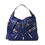 GUCCI 藍色竹節金屬飾件 New Jackie 2way大型肩背包機械姬未來風