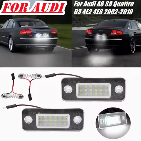 2PCS For Audi A8 S8 Quattro D3 4E2 4E8 2002-2010 Rear White LED License Plate Light Number Lamps 4E0