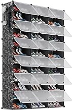 AINIYNM Shoe Rack Organizer 12 Tier Shoe Cabinet 72 Pairs Shoe Storage Organizer DIY Stackable Expandable Space Saver Shoe Cabinet for Entryway Closet Bedroom Hallway with Versatile Hook, Black