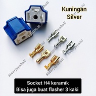 H4 ceramic socket, male and female H4 connector, genuine silver brass, motorbike, car, truck
