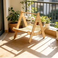 Cat Swing Swing Angled-Frame Wooden Cat Swing Pet Lounger Suspended Natural Wood-Look