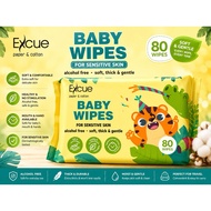Excue Baby Wipes 80pcs Alcohol Free Wet Tissue Thick Soft Gentle Sensitive Skin Baby Wet Wipes Trave