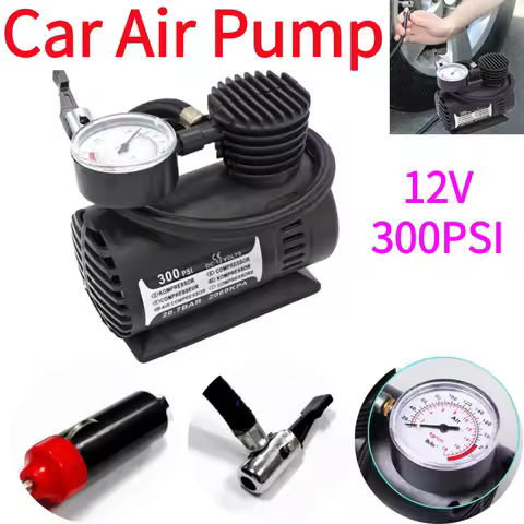 12V 300PSI Car Electric Compact Air Pump Portable Tire Pump With Gauge Auto Inflatable Pump High Pre