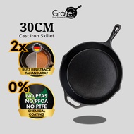 GRATER 30CM Rust Resistant XL Pre-Seasoned Cast Iron Skillet Camping Campfire Cookware Pure Iron Cas