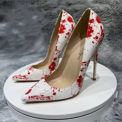 12cm red graffiti high heels Women's high heels, white 10cm high heels graffiti shoes, women's high