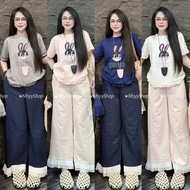 Bigsize 60-90kg Set of cotton t-shirts with embroidered sleeves and ruffles mixed with long straight