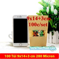 100 cái túi zip MIS size 9x14cm Túi giấy kraft vàng có cửa sổ túi giấy đựng thực phẩm có zipper chất