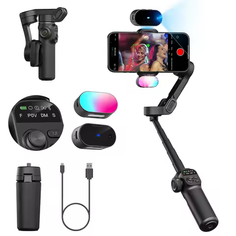 AOCHUAN Smart Gimbal Stabilizer X2 With built-in extension pole and LED display For iPhone and Andro