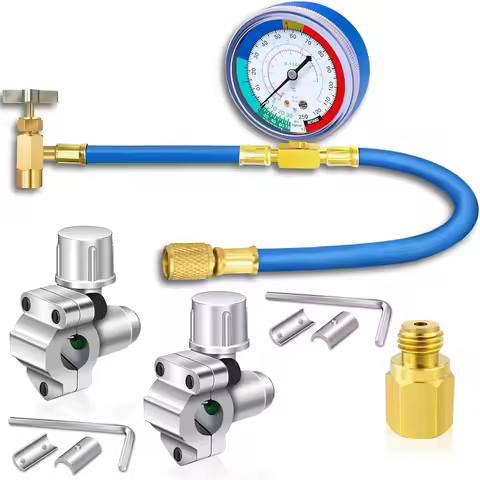 R134A AC Refrigerant Charging Hose Gauge, BPV31 Bullet Piercing Valve Hose Refrigerant Can Tap, R134