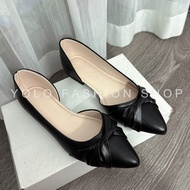 [FreeShip] Giày Bệt Búp Bê Nữ Da Mềm Mũi Nhọn Phối Quai Xoắn Khoét Eo Siêu Xinh Đế Cao Su Dẻo Êm Châ