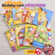Ready stock Happy birthday with music birthday card with songs wish card flower cantoon animal adult