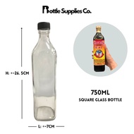 750ml Square Glass Bottle with Cap and insert | 750ml water glass bottle| 750 ml Botol Kaca Madu