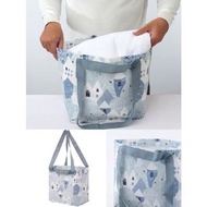現貨日本IKEA編織購物袋小款  原宿限定色零錢包 黑貓夾鏈袋 帆布印花購物袋 貓咪 無印風 藍色房子 提袋 揹袋 側背袋