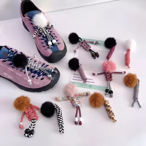 Cute Pom-pom Ball Shoe Charms Woven Rope Pendants DIY Accessories Handmade Braided Miu Style Decorat