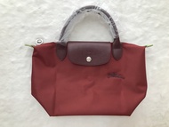 New 100% Genuine goods longchamp Le Pliage Green Handbag S foldable green short handle waterproof Canvas Shoulder Bags small size Tote Bag L1621919P59 Red color
