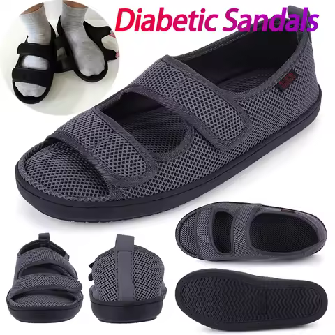 Diabetic Sandals Adjustable Hook & Loop Walking Sandals Wide Feet Swollen Shoes for Elderly Swelling