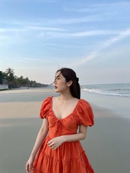 ray.officialstore - Ruffle Puff dress - Sunrise Orange