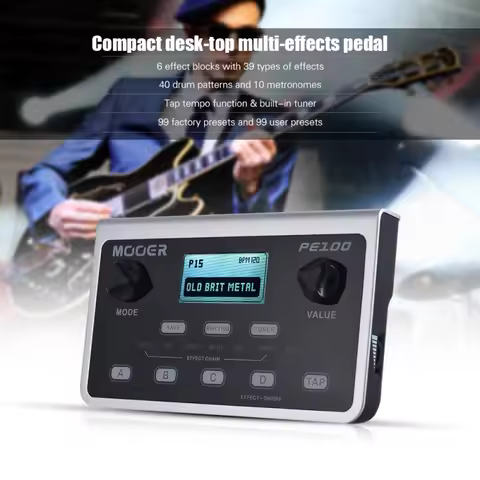 MOOER PE100 Portable Multi-effects Processor Guitar Effect Pedal 39 Effects 40 Drum Patterns 10 Temp
