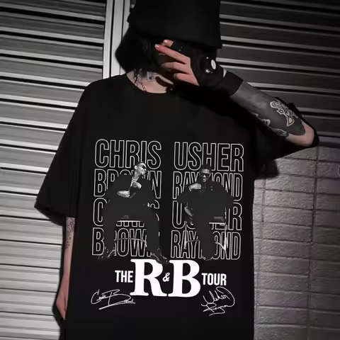Usher Raymond and Chris Brown Tour 2026 T-shirt Man Woman Harajuku Short Sleeve O-neck Casual Shirt