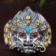 Cincin Mahakala / Cincin Mahkota Kepala Tengkorak Gold Vintage Ukuran Adjustable Bisa Disesuaikan /