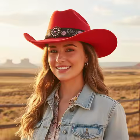 Vintage Cowgirl Hat Women Men Floral Embroidered Belt Western Panama Jazz Hat for Party Travel Acces