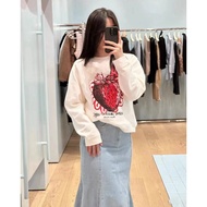 GANNI Pure Cotton Casual Loose Fleece Sweater - Beige Strawberry Stripe