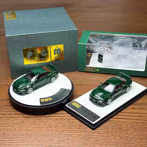 Ready stocks PGM 1:64 R34 Z-TUNE British Green Fully  Collection Gift Scale Model Car