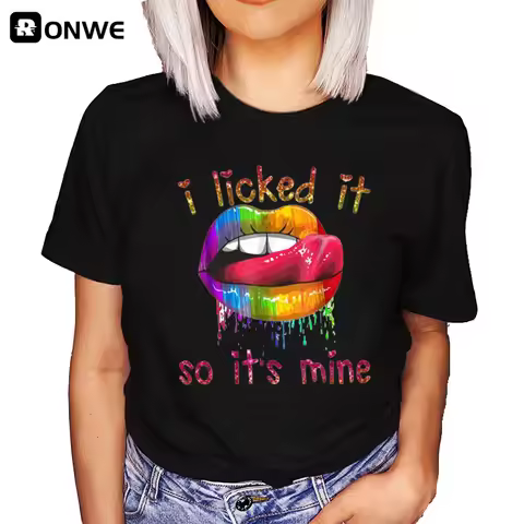 I Licked It So It's Mine Graphic Black T shirt Summer Girl LGBT Harajuku 90s Clothes Female Tops Tee