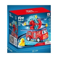 Fire truck toy set carrying duck race, climbing stairs, slide with lights and music for babies