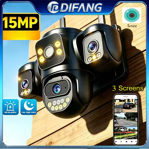 15MP WiFi Security Camera 3-Lens WiFi IP Camera 3 Screen Waterproof CCTV Cam 2-Way Audio External CC