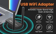 實體店鋪  (🈹🈹🈹限今日特價USB$288/ Type C $298)WiFi 6E USB 3.0 Adapter for PC Desktop, AX5400M 802.11AX, Tri-Ba