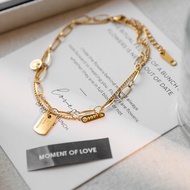 Niche Design High-End Feeling 18K Gold Plated Double-Layer Square Plate Golden Portrait Bracelet Fem