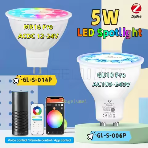 ZigBee 3.0 Smart GU10/MR16 GU5.3 Spotlight 5W Pro RGBCCT Color Led Bulb AC/DC12~24V Tuya App/Voice/R