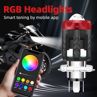 Motorcycle Headlight H4 Ba20d Bulb Mobile APP Control Colorful Aperture