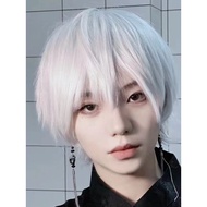 Wig White Men Wig Short Straight Wig Anime Wigs for Men Women Cosplay Wig Synthetic High Temperature