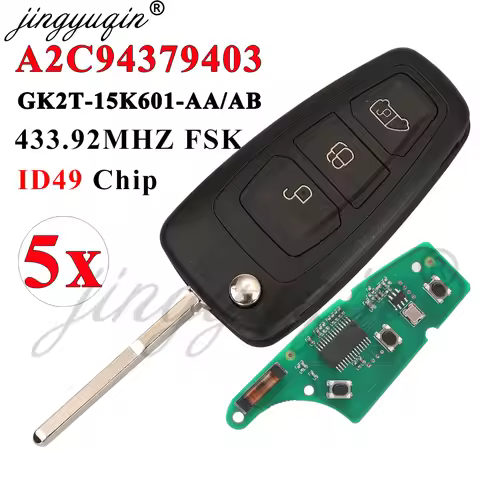 jingyuqin 5pcs 3BTN Car Remote Flip Key For Ford Tourne Transit GK2T-15K601- AB /AA 433.92MHz FSK Pr
