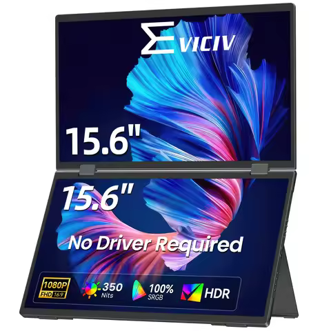 EVICIV Stacked Portable Monitor 15.6 Inch Dual Foldable Travel Display 1080P 100% sRGB USB-C HDMI Tr