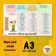 139 Poster mengenal  20 sifat wajib Allah - Poster Edukasi Anak - Poster belajar anak - Poster wipe 