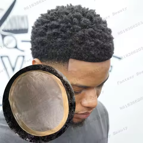 Afro Black Man Natural 6mm Tight Kinky Curl Straight Man's Wigs Super Durable Fine Mono Base Toupee 
