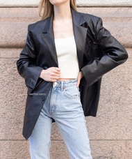 JNK x ARIES - Blazer Jas Wanita Casual Korea Kekinian Modern Friendly Bahan Semi Kulit Sintetis Vien