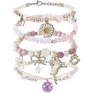 DS 4PCS Beaded Charm Bracelets for Teen Girls Dainty Cute Cartoon Crystal Beads Pearl Bracelets Ankl