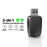 2 in 1 อะแดปเตอร์ Carplay ไร้สาย เข้ากันได้กับ Apple CarPlay & Android Auto; ขนาดเล็ก; ปลั๊กแอนด์เพล