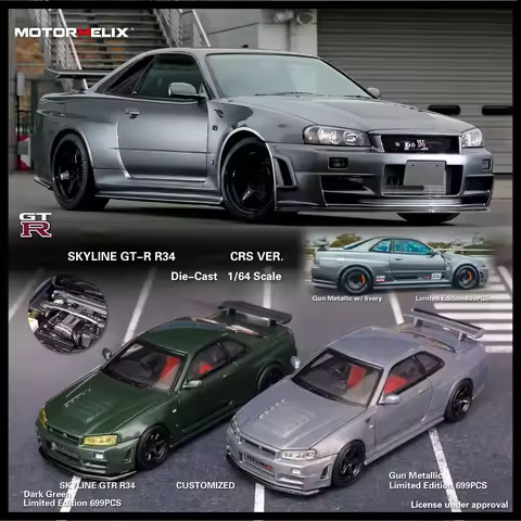 In Stock MH 1:64 SKYLINE GTR R34 Z TUNE CRS VER Opened Hood Diecast Diorama Car Model Collection Min
