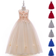 212 Champagne Embroidered Kids Clothes Princess Long Gown Children Party Pageant Prom Host Cocktail 