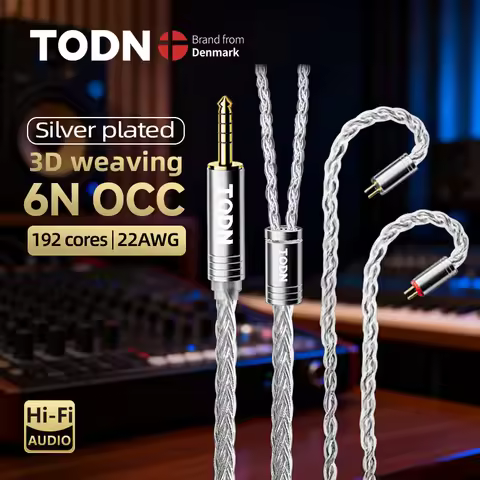 TODN High End 8 Core 6N OCC Silver Plated Core Earphone Cable MMCX 2Pin 4.4mm 3.5mm Aux Golden Plug 