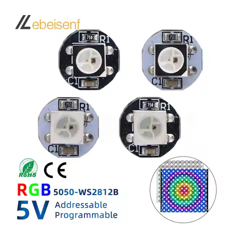 Dia 10mm Full Color LED Lights Board DC 5V Individually Addressable WS2812B RGB IC 5050 SMD Pixel La