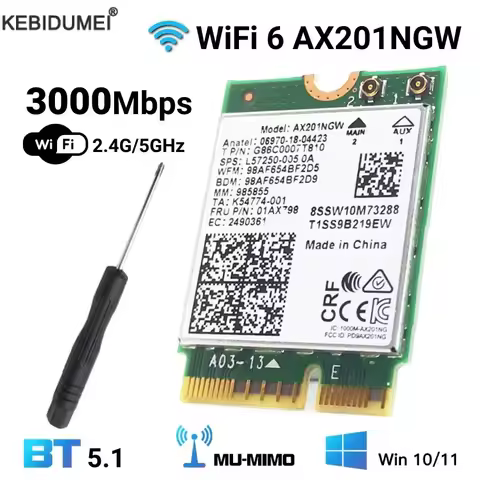WiFi 6 Card AX201NGW 3000Mbps 2.4G/5G M.2 CNVio2 Wireless Network Card For Bluetooth 5.1 802.11AX Fo